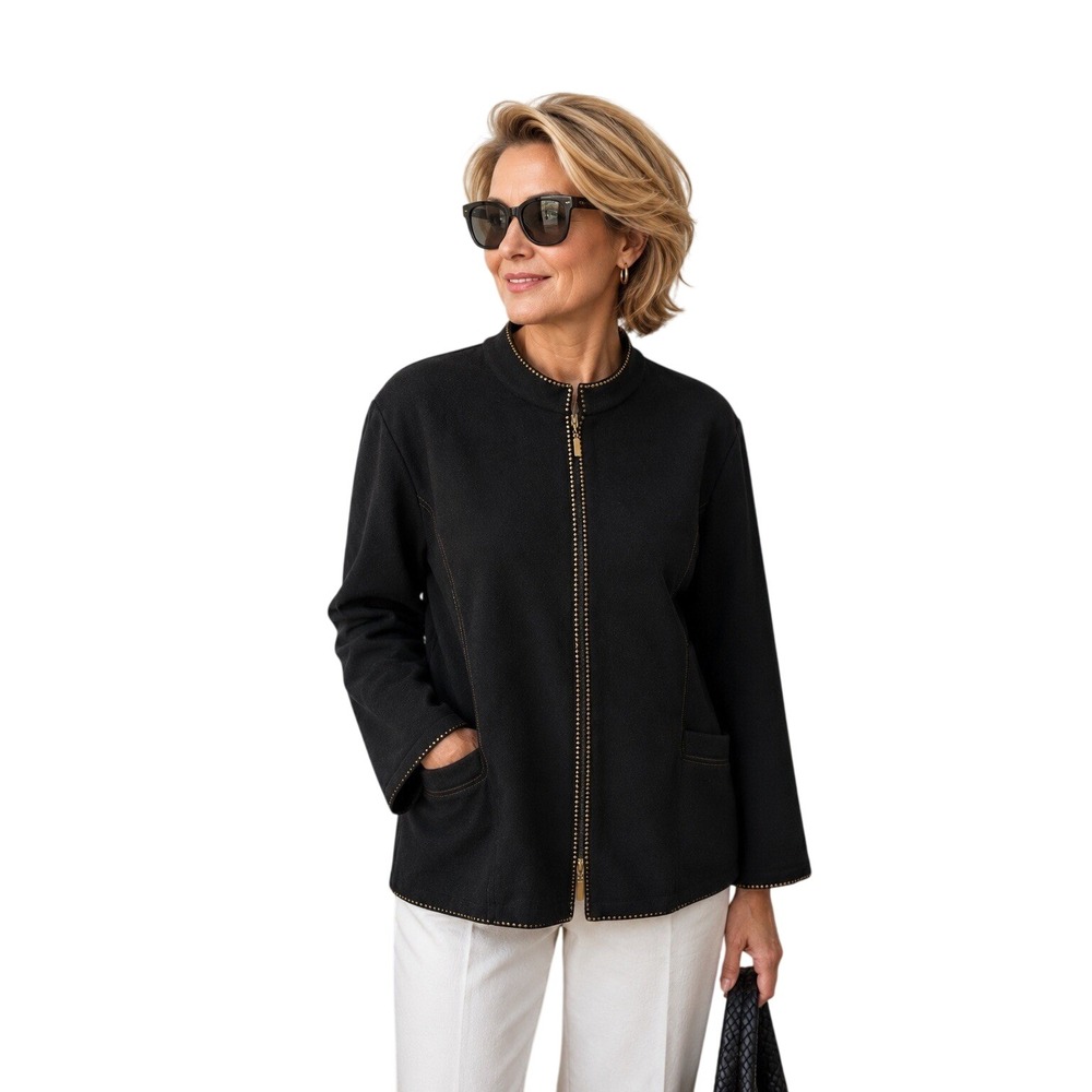 Stizzoli  Black‎ Cardigan Sweater Jacket Full Zip Wool Made Italy IT 58 US 2XL